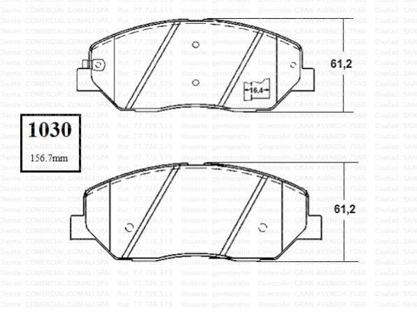 1030 Juego Pastillas De Freno Delanteras Hyundai Kia Maxus Ssangyong