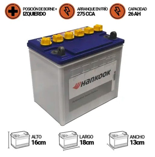 Bateria Hankook 26Amp.Amf12N24-4 Dry (Cca275) + -