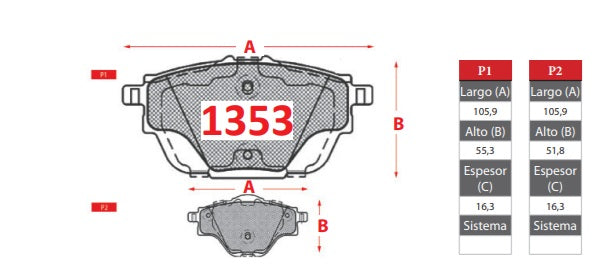 432JGO. PASTILLAS DE FRENO TRASERAS CITROEN C4 13/ C5 18/  BREMBO (1353) PF-22520-BMO