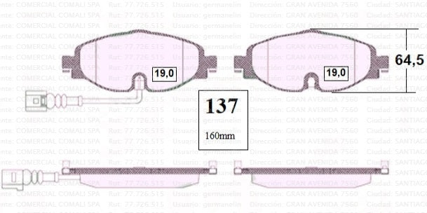 137 JGO. PASTILLAS DE FRENO DELANTERAS GTX GOLD CERAMICA AUDI A3/Q2  VOLKSWAGEN GOLF/CADDY SEAT ATECA/LEON
