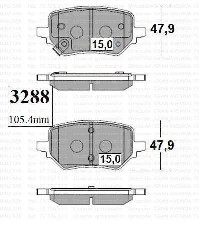 3288 JGO.PASTILLAS DE FRENO TRASERAS MAXUS T90 22/ 2.0 (1695)