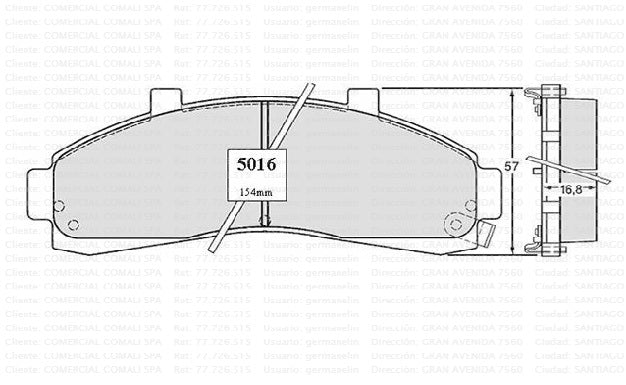5016 Juego Pastillas De Freno Delanteras Ford Mazda
