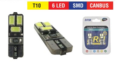 JGO. AMPOLLETA T-10 6 LED BRM 12V C/CANBUS BLANCA SMD SET 2 UNIDADES (515192)