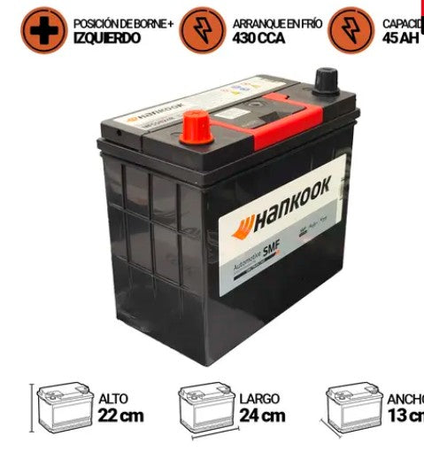 Bateria Hankook 45Amp.Mf55B24R (Cca430) Borne Delgado