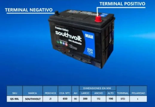 BATERIA SOUTHVOLT 90AMP. 105D31L (CCA650) - + SV-90L
