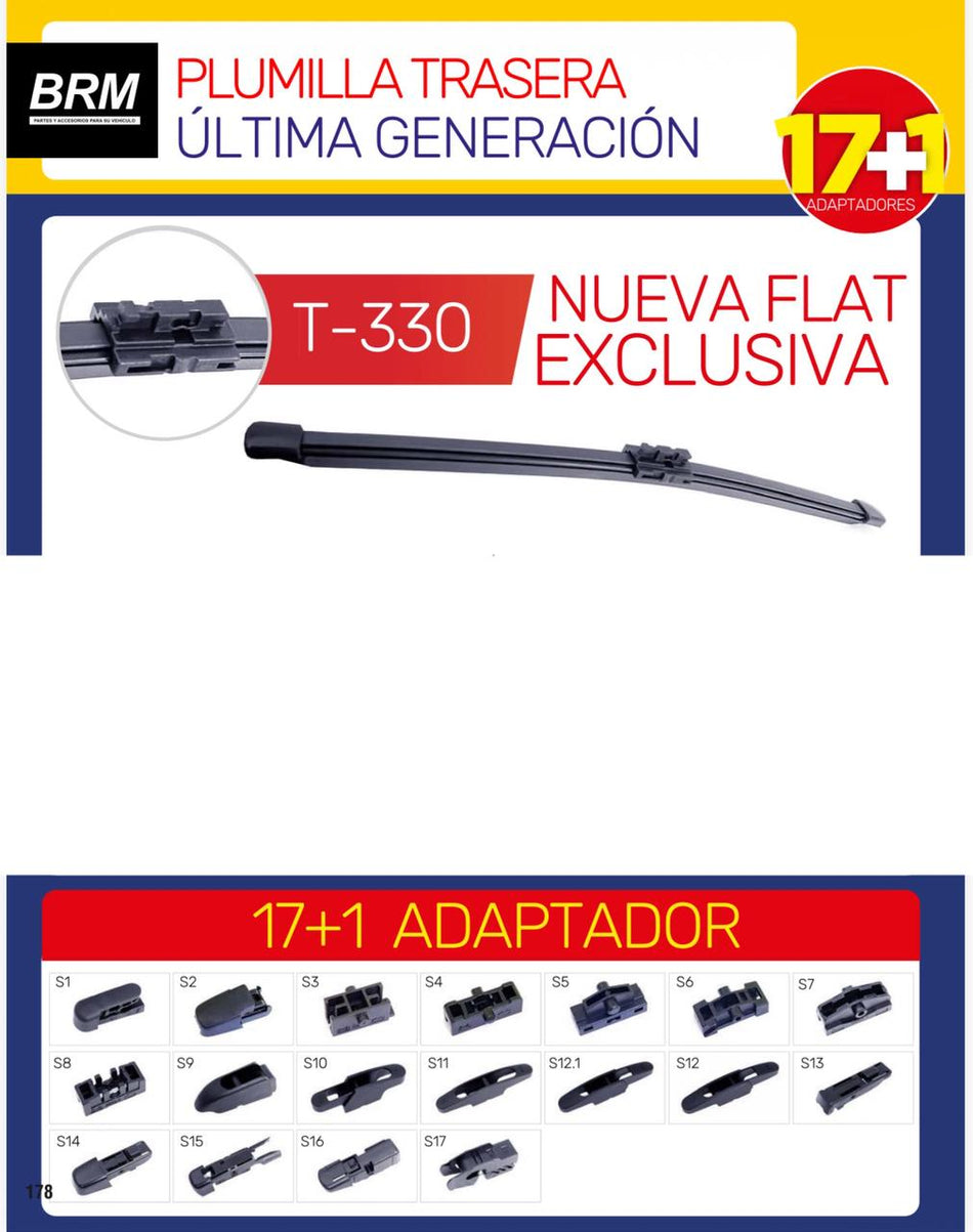 PLUMILLA BRM TRASERA FLAT 11 PULG 17+1 ADAPTADORES ULTIMA GENERACION