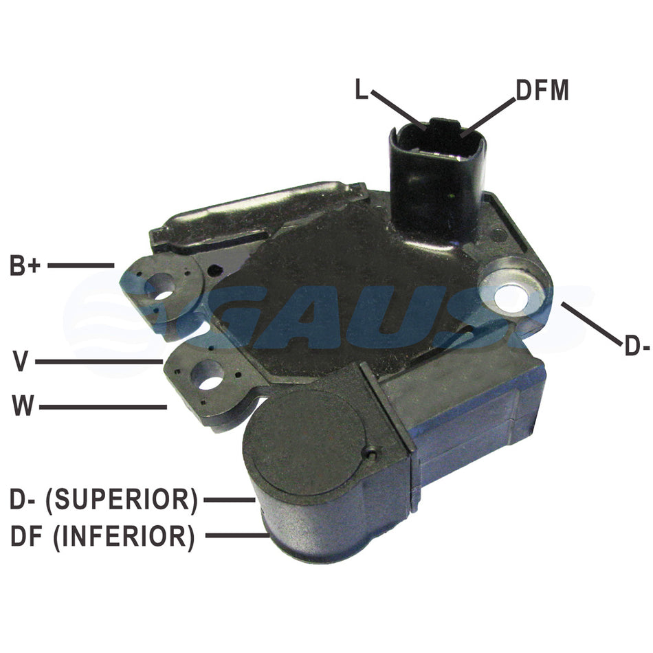 GA-984 REGULADOR GAUSS RENAULT CLIO 1.0 1999>, CLIO 1.0 16V 2001>, CLIO 1.6, DH 2002>, MEGANE 1.6 16V, 2.0, SCENIC 1.6, 2.0 2002>, KANGOO 1.0, 1.6, PEUGEOT 206 1.0 2002>, CON ALTERNDOR VALEO 12V. 80AMP, 593384 (M-546)