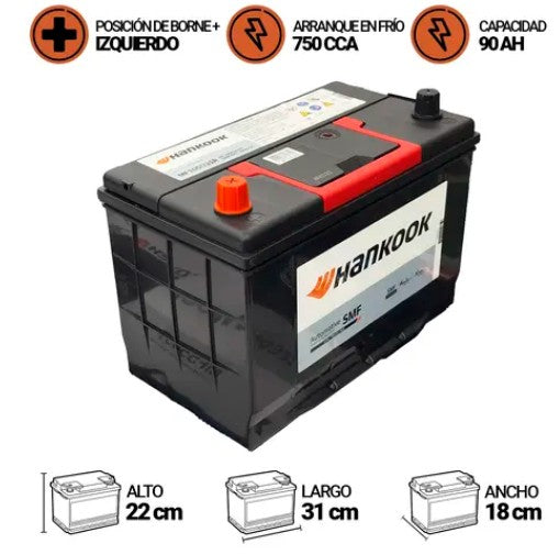 Bateria Hankook 90Amp.Mf105D31R (Cca750) + -