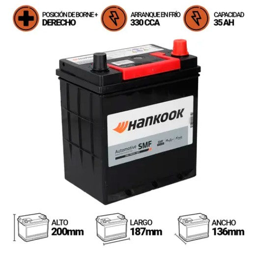 Bateria Hankook 35Amp.Mf40B19Fl (Cca330) C/Pest - +