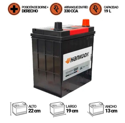 Bateria Hankook 35Amp.Mf40B19L (Cca330) - +