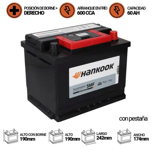 Bateria Hankook 60Amp.Mf47-600 (Cca600)