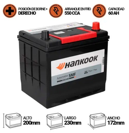 BATERIA HANKOOK 60AMP.MF55D23L (CCA550) - +