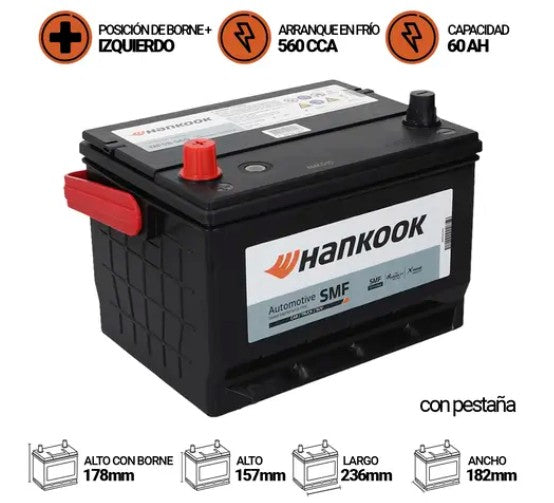 BATERIA HANKOOK 60AMP.MF58-560 (CCA560) T/AMERICANO