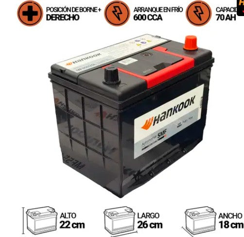 Bateria Hankook 70Amp.Mf80D26L (Cca600) - +