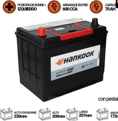 Bateria Hankook 70Amp.Mf80D26R (Cca600)