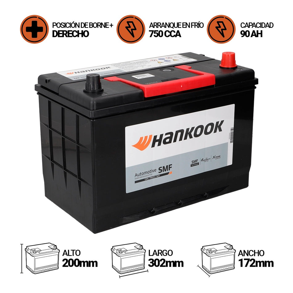 Bateria Hankook 90Amp.Mf105D31L (Cca750) - +