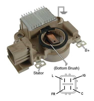 IM-851 HONDA CIVIC 1.4, 1.6, CIVIC SEDAN 1.7, CIVIC 1.8, CON ALTERNADOR MITSUBISHI 12V. (4 PINES, SEÑALES IG-C-L-FR IM851, GA837, A866X48782, REGULADOR, DIAMETRO DEL PORTA CARBON 24MM., PARA USAR CON RECTIFICADOR IMR7579