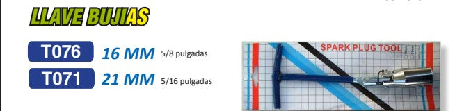LLAVE BUJIA 16MM 5/8 PULGADAS (T076)