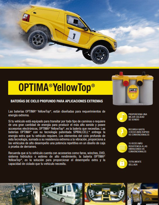 BATERIA OPTIMA 75AMP. D31A (CCA900) BORNE STD AMARILLA YELLOWTOP AGM CICLO PROFUNDO